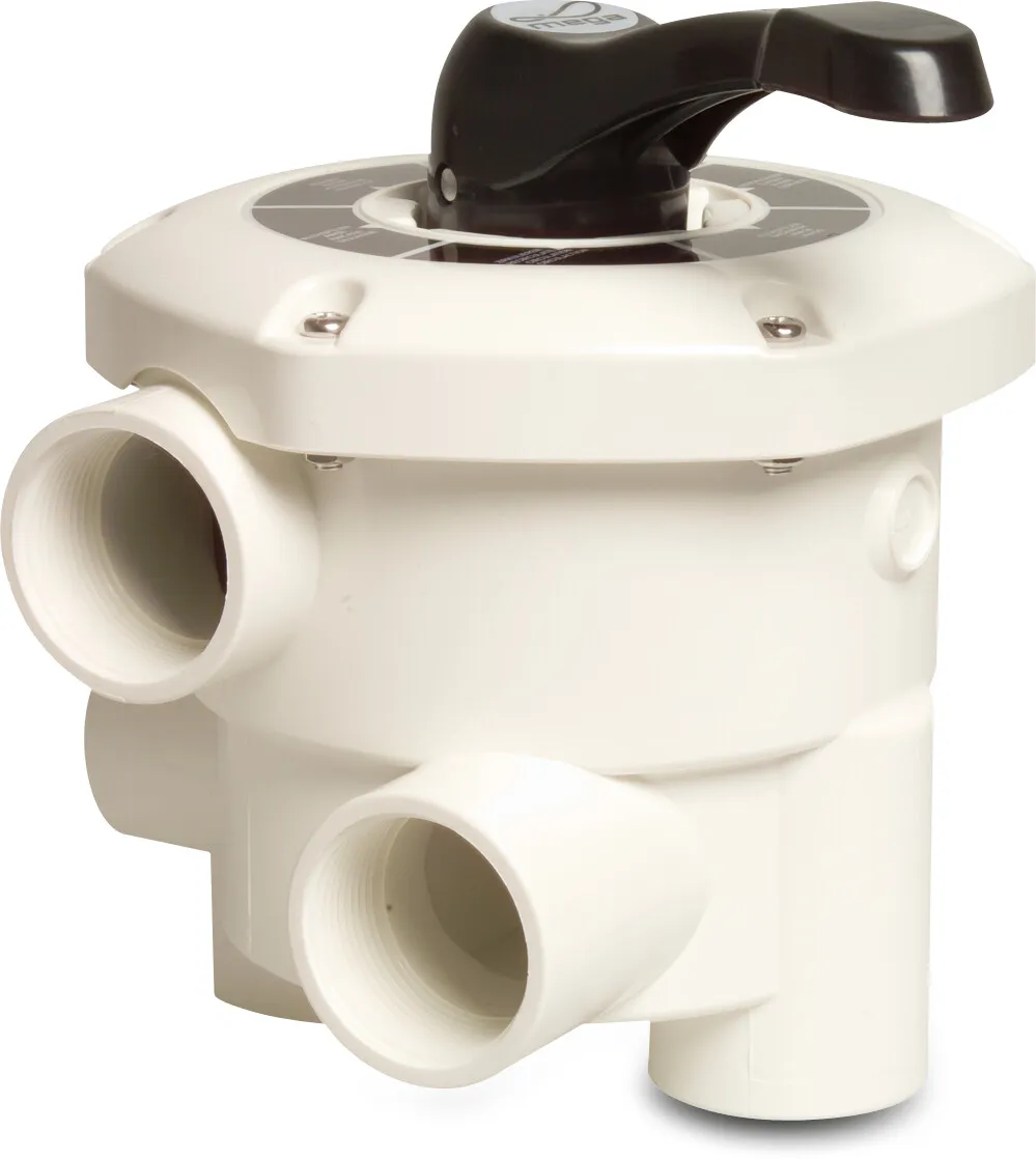 Praher Multiport ventil ABS 1 1/2" indvendig gevind hvid type 6-way valve