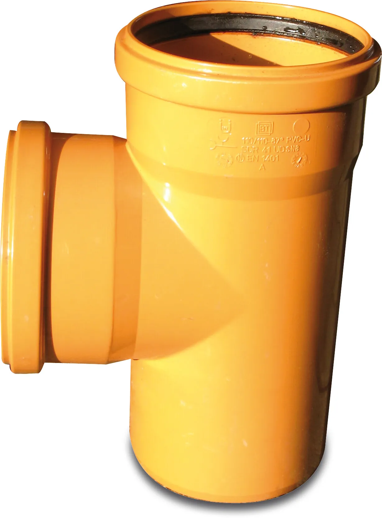 T à 87° PVC-U 160 mm x 110 mm x 160 mm SN4 manchette x manchette x soudage rouge-brique