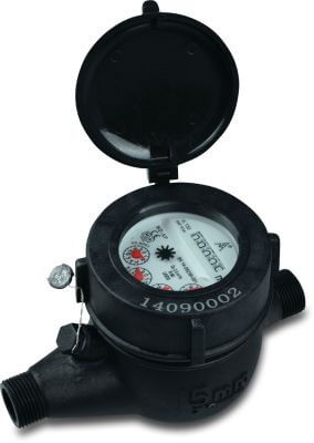 Profec Watermeter droog nylon CE/MID 16 bar buitendraad zwart type Nylon multi jet horizontaal met pulse optie