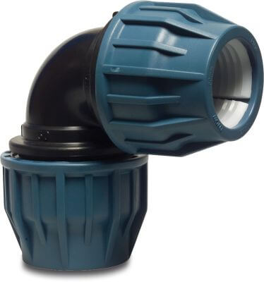 Jason Winkel 90° PP DVGW/KIWA/WRAS/SVGW 16 bar Klemm Schwarz/Blau