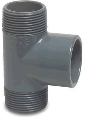 VDL T-Stück 90° PVC-U 10 bar Außengewinde x Klebemuffe x Außengewinde Grau