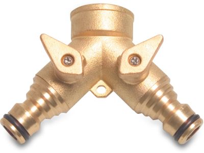 Profec Y-Stück Clickkupplung Messing Innengewinde x Klickstecker x Klickstecker Typ mit Kugelhahn