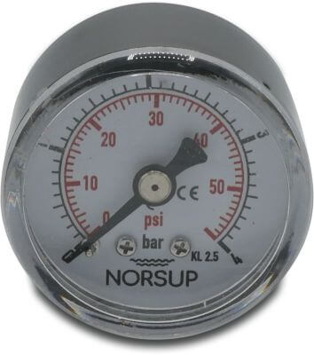 Norsup Pressure gauge 40 mm male thread 0 - 4bar black type dry back connection 1/8"