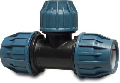 Jason T-piece 90° PP DVGW/KIWA/WRAS 16 bar compression black/blue type EZ