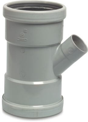 T-koppling 45° PVC-U KOMO/BENOR o-rings tätning x limsockel x o-rings tätning grå