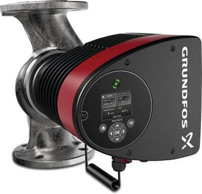 Grundfos Umwälzpumpe mit variabler Drehzahl MAGNA3 (220) Edelstahl WRAS 10 bar DIN Flansch Schwarz/Rot