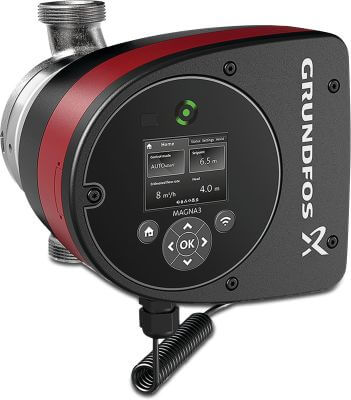 Grundfos Umwälzpumpe mit variabler Drehzahl MAGNA3 (180) Edelstahl WRAS 10 bar Außengewinde Schwarz/Rot