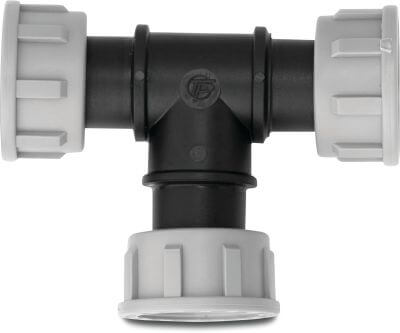 Tavlit Swivel T-stykke 90° PP 10 bar indvendig gevind