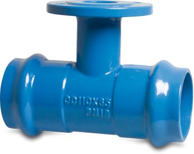 Profec T-Stück 90° Sphäroguss (GGG40) 10 bar Steckmuffe x DIN Flansch x Steckmuffe Blau Typ MMA-KS