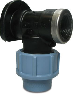 Unidelta Kolano naścienne 90° przejściowe PP DVGW/KIWA/WRAS 16 bar zacisk x GW czarno-niebieski