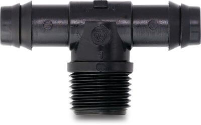 Tavlit T-stykke 90° PP 8 bar modhage x udvendig gevind x modhage