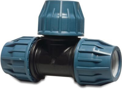 Jason T-Stück 90° PP DVGW/KIWA/WRAS/SVGW 16 bar Klemm Schwarz/Blau