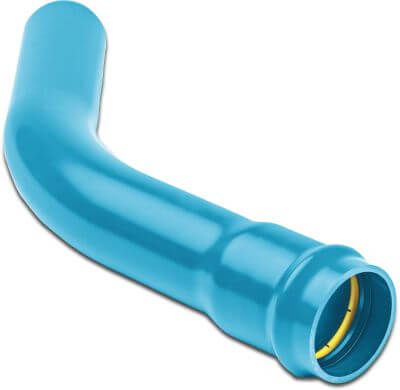 Bogen 45° PVC-A KIWA 16 bar Steckmuffe x Stutzen Blau