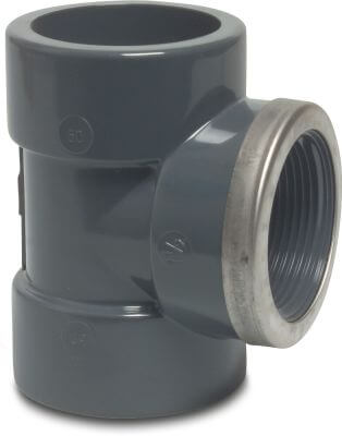 Profec Adaptor T-piece 90° PVC-U 16 bar glue socket x female thread x glue socket grey type reinforced