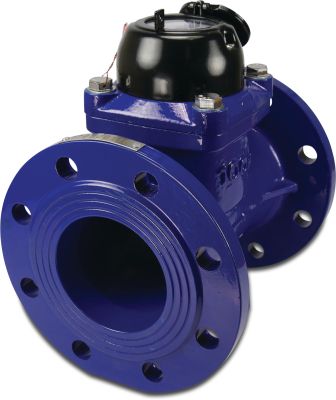 Profec Watermeter droog gietijzer 10 bar DIN flens blauw type schoepen horizontaal