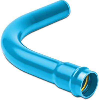 Bogen 90° PVC-A KIWA 16 bar Steckmuffe x Stutzen Blau
