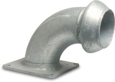 Bocht 90° staal V-deel Perrot x vierkantflens type Perrot