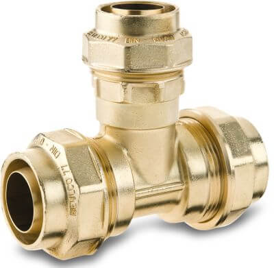 Beulco T-koppling 90° mässing KIWA 10 bar spänn type 7718