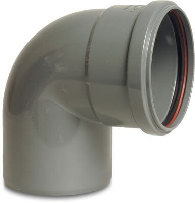 Bogen 87° PVC-U KOMO/BENOR Steckmuffe x Stutzen Grau kurz