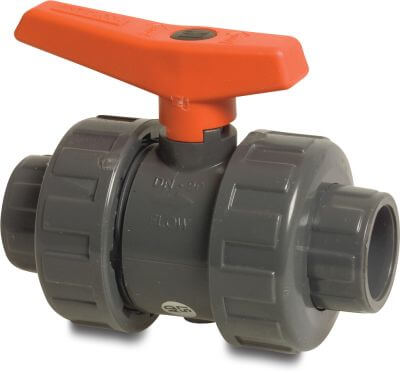 Zawór kulowy PVC-U 10 bar KW szary typ 2000 Teflon