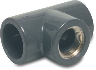 Profec T-Stück 90° PVC-U/Messing 16 bar Klebemuffe x Innengewinde x Klebemuffe Grau