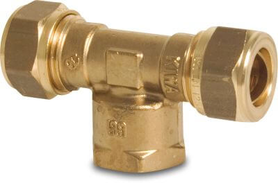 T-Stück 90° Messing KIWA/GASTEC Klemm x Innengewinde x Klemm