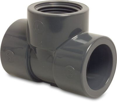 Profec T-koppling 90° PVC-U 10 bar limsockel x invändig gänga x limsockel grå