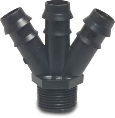 Y-stykke PP 4 bar udvendig gevind x modhage x modhage x modhage sort