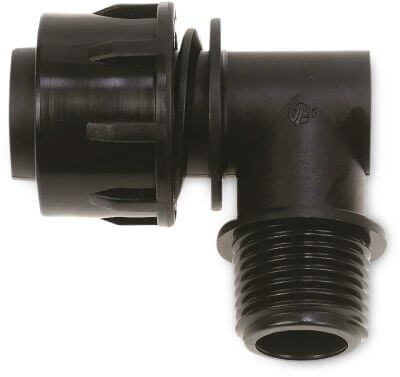 Tavlit Unionsvinkel 90° PP 8 bar tape x udvendig gevind