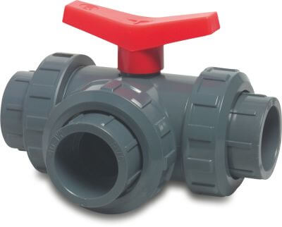 3-Wege-Kugelhahn PVC-U 10 bar Klebemuffe Grau Typ T-Bohrung