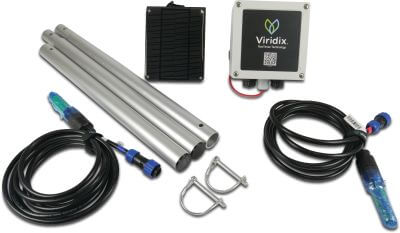Viridix Gen2-System umfasst ein IoT-Gerät, 2 RooTense-Sensoren, ein Installationskit und ein Jahresabonnement