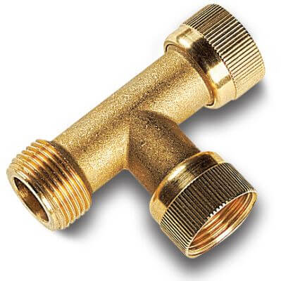 Swivel T à 90° laiton filetage femelle x filetage femelle x filetage mâle type with O-ring