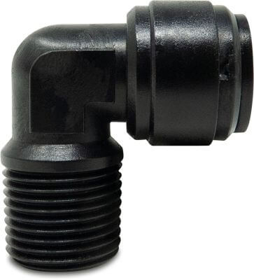 Böj 90° POM WRAS push-in x utvändig gänga svart type Aquaspeed