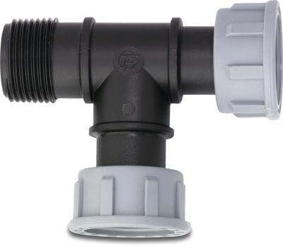 Tavlit Swivel T-koppling 90° PP 10 bar invändig gänga x invändig gänga x utvändig gänga type with O-ring