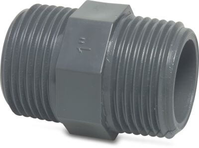 Profec Nippel zeskant PVC-U 10 bar buitendraad grijs