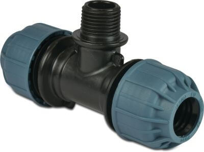Jason T-Stück 90° PP 10 bar Klemm x Außengewinde x Klemm Schwarz/Blau