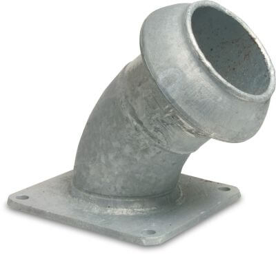 Bocht 45° staal V-deel Perrot x vierkantflens type Perrot