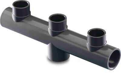Verteilerstück PVC-U Klebemuffe x Klebemuffe/Klebestutzen x Klebemuffe Grau
