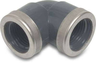 Winkel 90° PVC-U 10 bar Innengewinde Grau Typ verstärkt