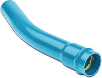 Bogen 22° PVC-A KIWA 16 bar Steckmuffe x Stutzen Blau