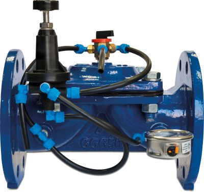 Azud Drukreducerende hydraulische afsluiter gietijzer GG 25 16 bar binnendraad blauw