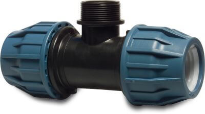 Jason T-Stück 90° PP DVGW/KIWA/WRAS/SVGW 16 bar Klemm x Außengewinde x Klemm Schwarz/Blau